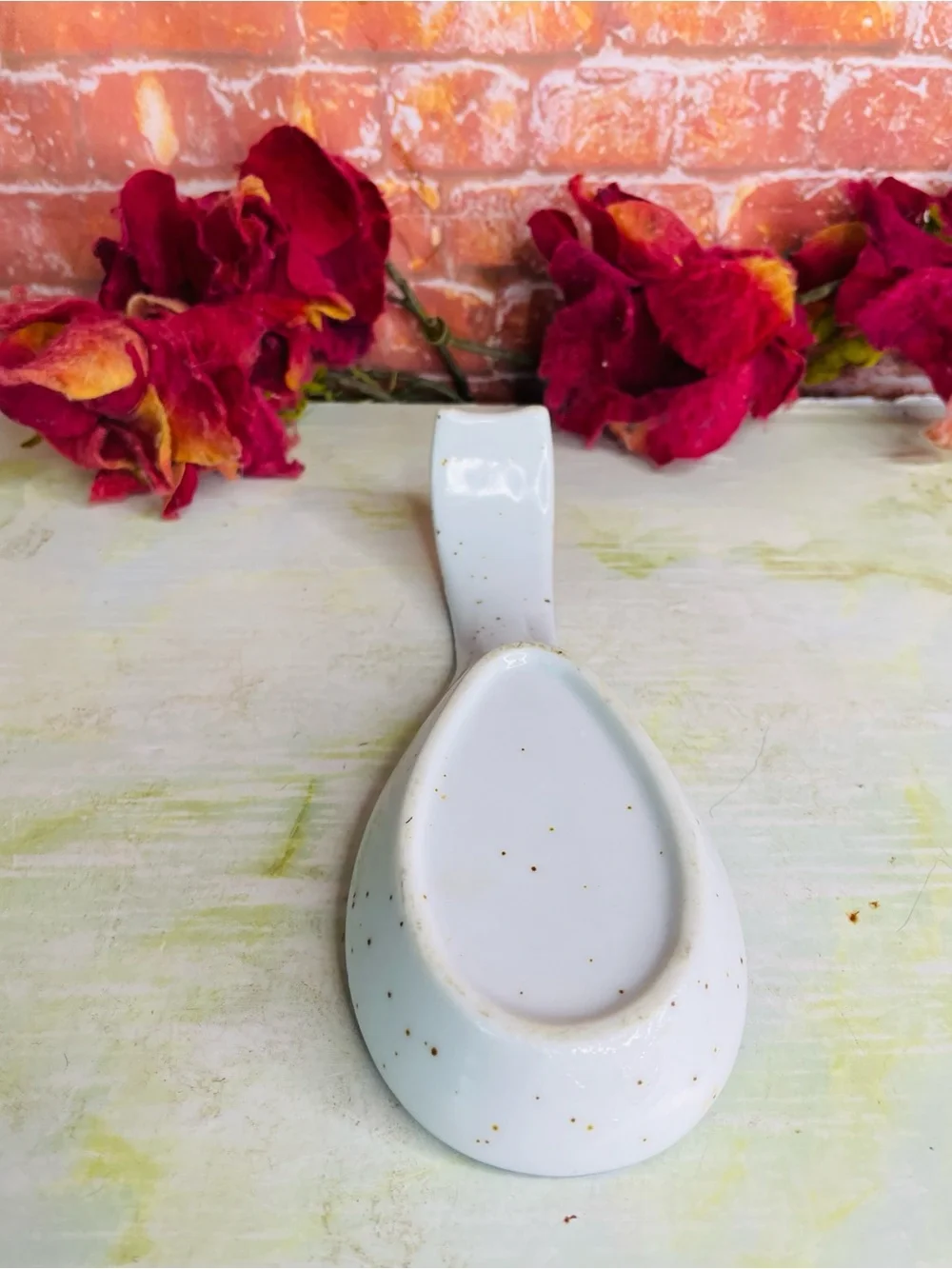 Vintage Otagiri White Ceramic Spoon Rest with Blue Floral Cat Accent